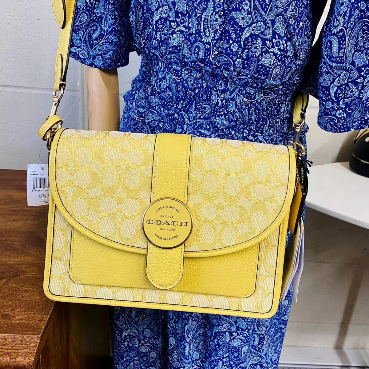 Coach C8307 Lonnie Crossbody In Signature Jacquard In Gold/Retro Yellow Coach C8307 Lonnie Crossbody In Signature Jacquard In Gold/Retro Yellow